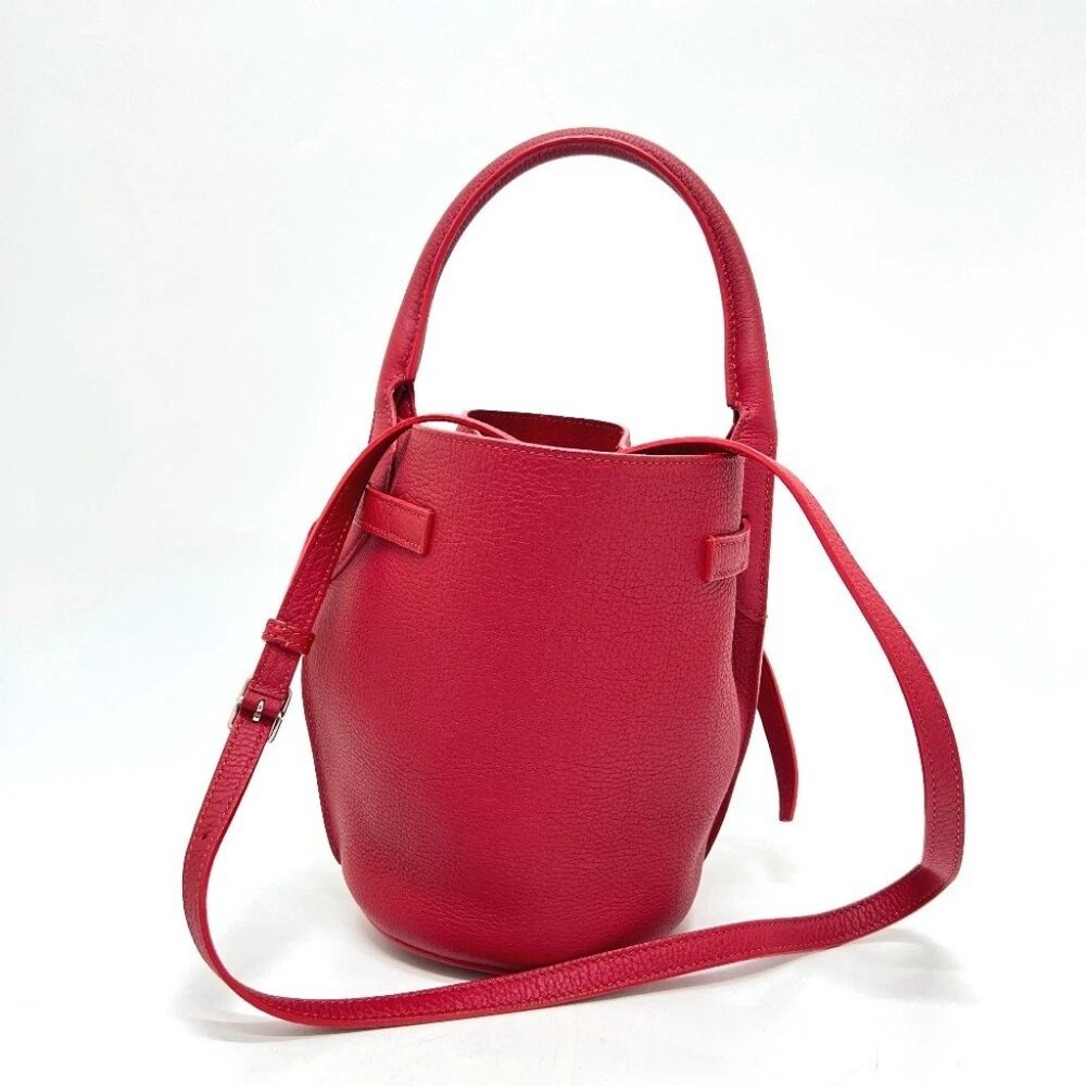 CELINE big bag bucket nano 2WAY Hand Bag Shoulder Bag Leather Red/SilverHardware - Picture 2 of 9